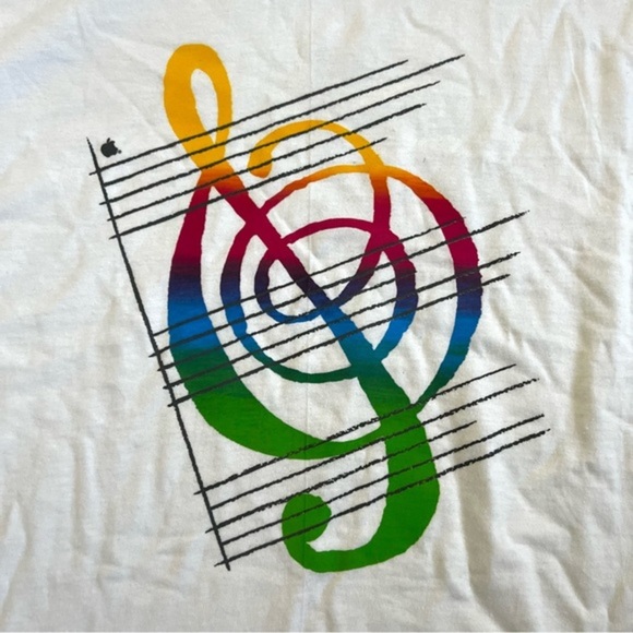 VTG Apple Macintosh IIGS College L/S T Shirt Sz M White Rainbow Treble Clef NWOT - Picture 3 of 9